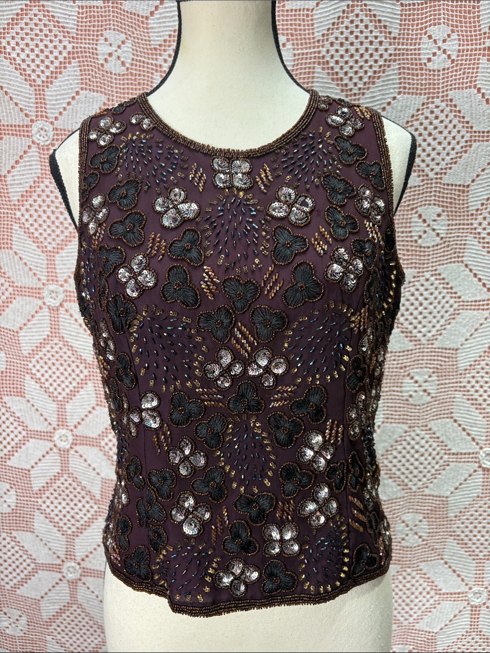 Vintage Beaded & Sequin Floral Top